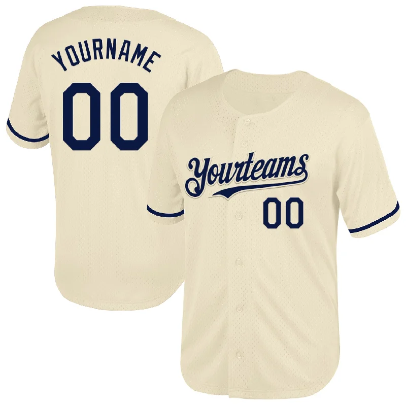 Baseball Jersey for Easy Movement-Custom Cream Navy Mesh Authentic Throwback Baseball Jersey