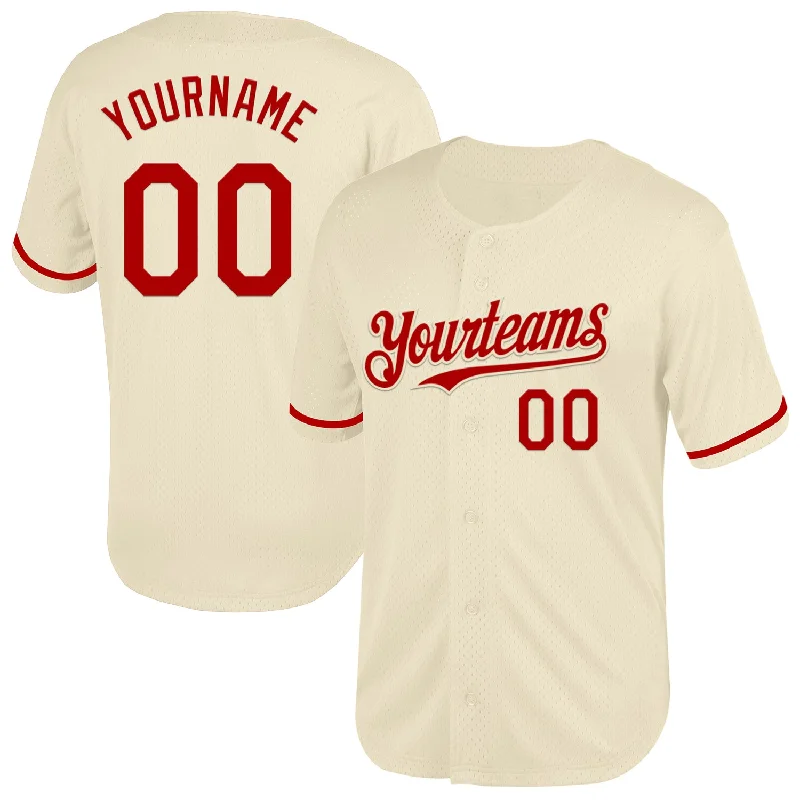 Baseball Jersey for Soft Touch and Comfort-Custom Cream Red Mesh Authentic Throwback Baseball Jersey