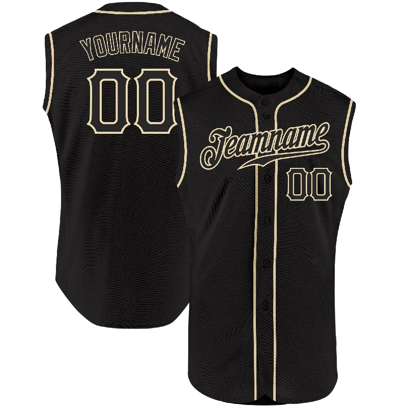 Baseball Jersey for Pro-Level Performance and Style-Custom Black Black-Cream Authentic Sleeveless Baseball Jersey