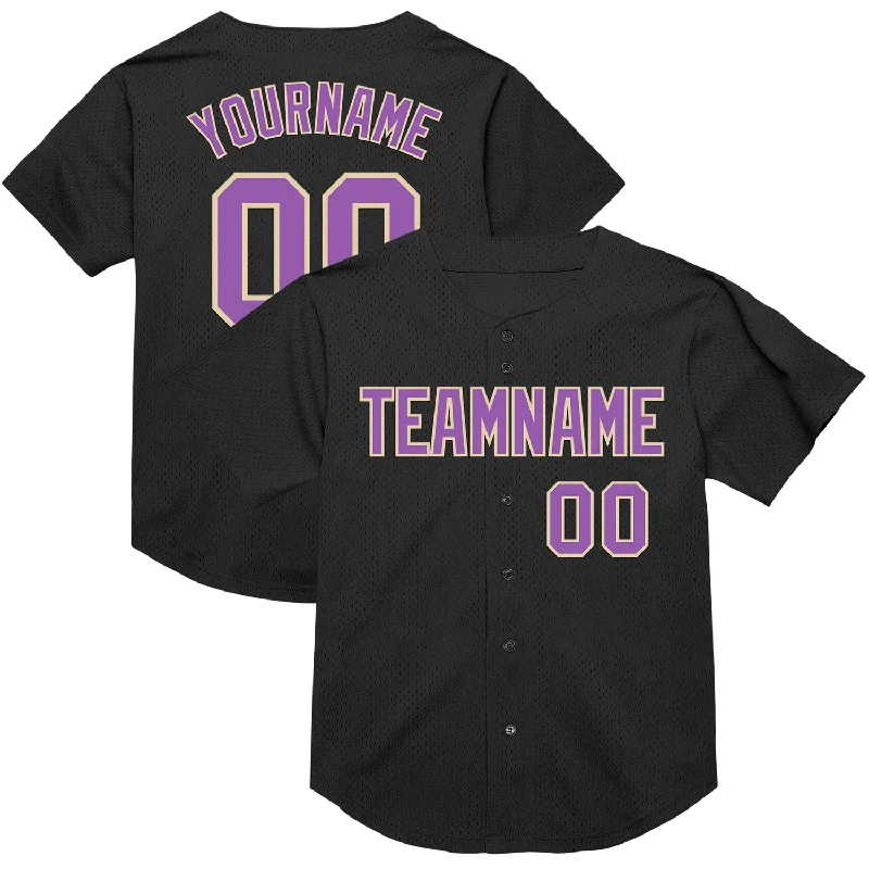 Baseball Jersey for Quick-Drying, Breathable Performance-Custom Black Medium Purple-Cream Mesh Authentic Throwback Baseball Jersey