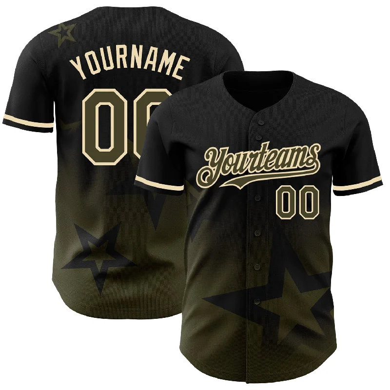 Baseball Jersey for Ultimate Performance in Any Game-Custom Black Olive-Cream 3D Pattern Design Gradient Style Twinkle Star Authentic Baseball Jersey