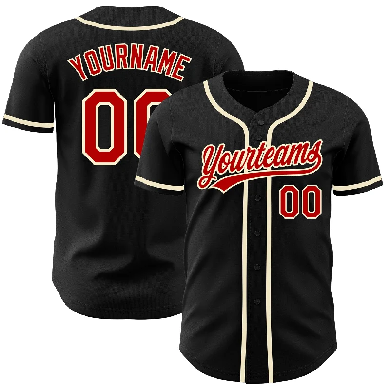 Baseball Jersey for Durable and Breathable Fabric-Custom Black Red-Cream Authentic Baseball Jersey