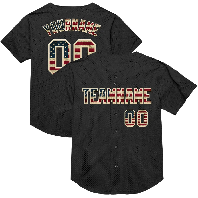 Baseball Jersey for Optimal Fit and Flexibility During Games-Custom Black Vintage USA Flag-Cream Mesh Authentic Throwback Baseball Jersey