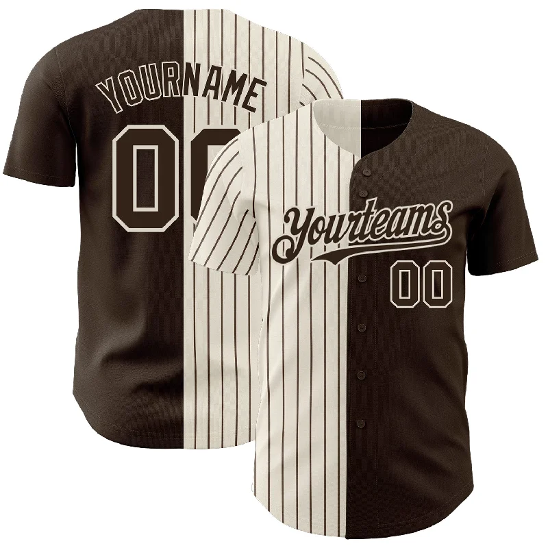 Baseball Jersey for Comfortable and Flexible Movement-Custom Brown Cream-Brown Pinstripe Authentic Split Fashion Baseball Jersey