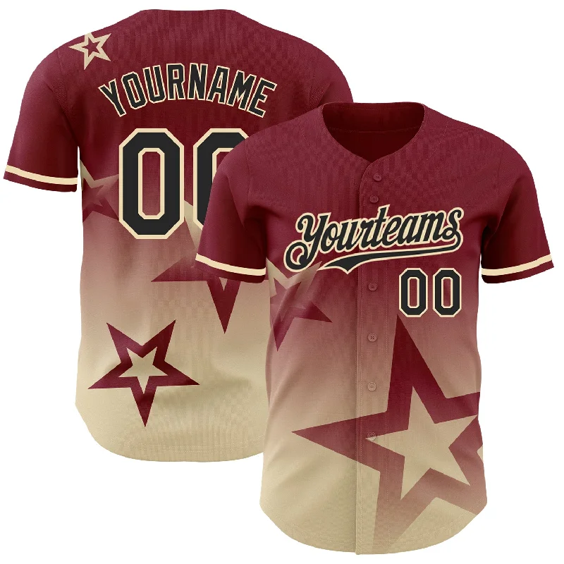 Baseball Jersey with Extra Stretch for Comfort and Flexibility-Custom Crimson Black-Cream 3D Pattern Design Gradient Style Twinkle Star Authentic Baseball Jersey