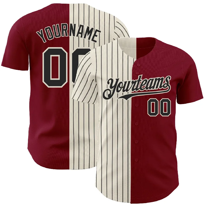 Baseball Jersey with Extra Stretch for Comfort and Flexibility-Custom Crimson Cream-Black Pinstripe Authentic Split Fashion Baseball Jersey