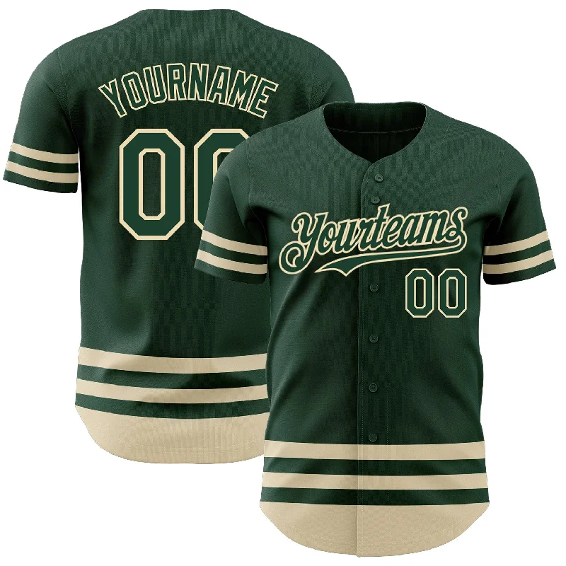 Baseball Jersey for Fast-Pitch Play and Comfort-Custom Green Cream Line Authentic Baseball Jersey