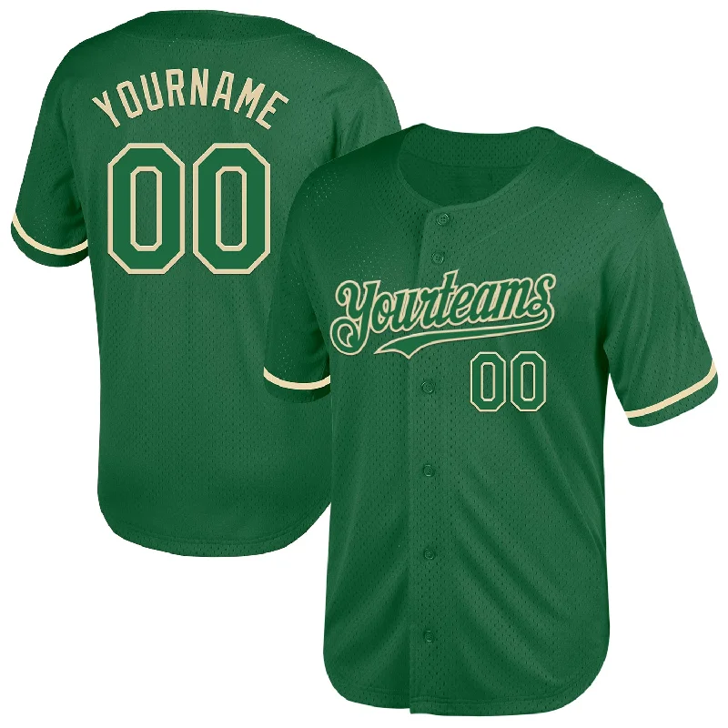 Baseball Jersey for High-Speed Performance-Custom Kelly Green Cream Mesh Authentic Throwback Baseball Jersey