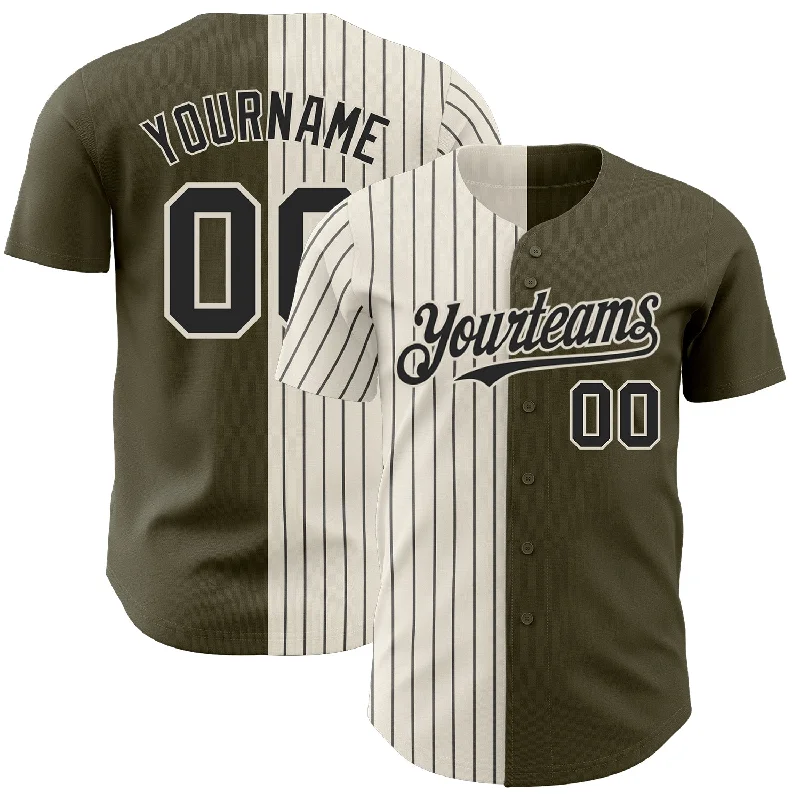 Baseball Jersey for Performance Fit for Every Player-Custom Olive Cream-Black Pinstripe Authentic Split Fashion Salute To Service Baseball Jersey