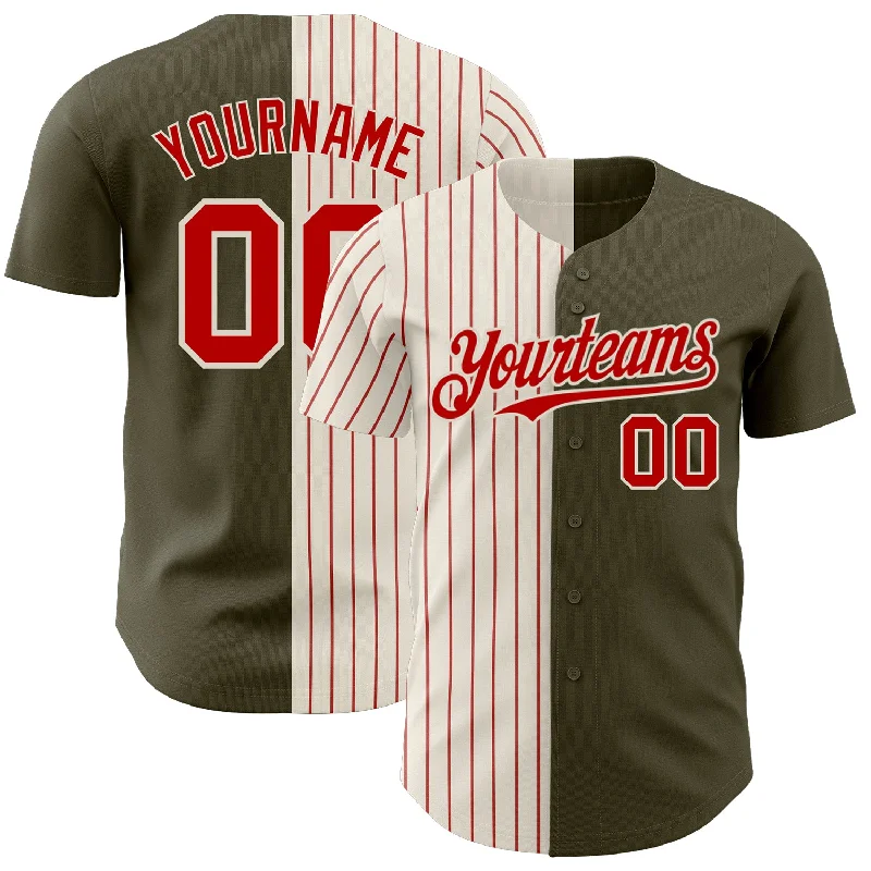 Baseball Jersey for Consistent Performance in All Conditions-Custom Olive Cream-Red Pinstripe Authentic Split Fashion Salute To Service Baseball Jersey