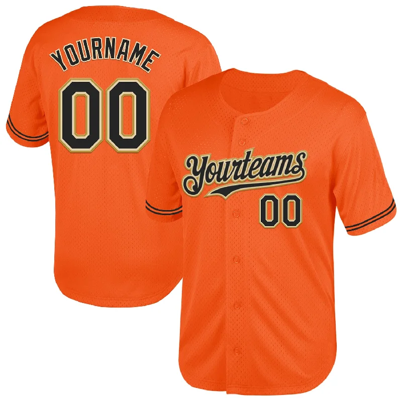 Baseball Jersey for Dynamic Play-Custom Orange Black Cream-Old Gold Mesh Authentic Throwback Baseball Jersey