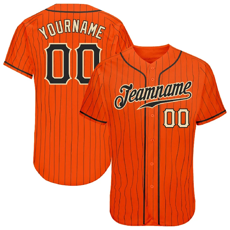 Baseball Jersey for All-Weather Play-Custom Orange Black Pinstripe Black-Cream Authentic Baseball Jersey