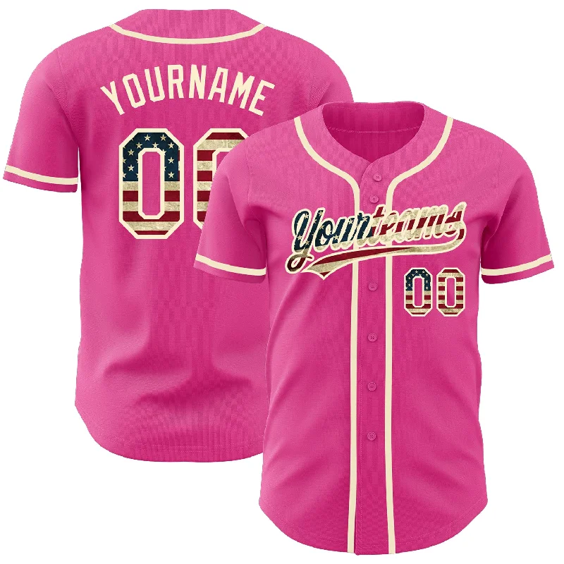 Baseball Jersey with Comfortable Fit for All Positions-Custom Pink Vintage USA Flag-Cream Authentic Baseball Jersey