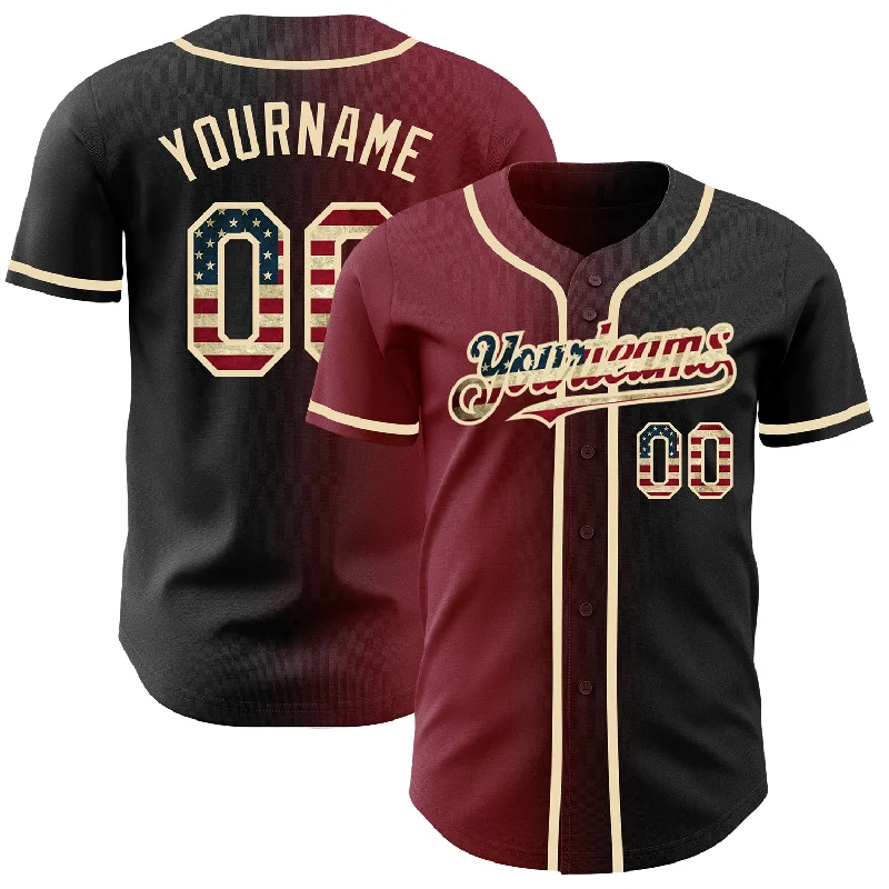 Baseball Jersey for Maximum Range of Motion and Comfort-Custom Black Vintage USA Flag Crimson-City Cream Authentic Gradient Fashion Baseball Jersey