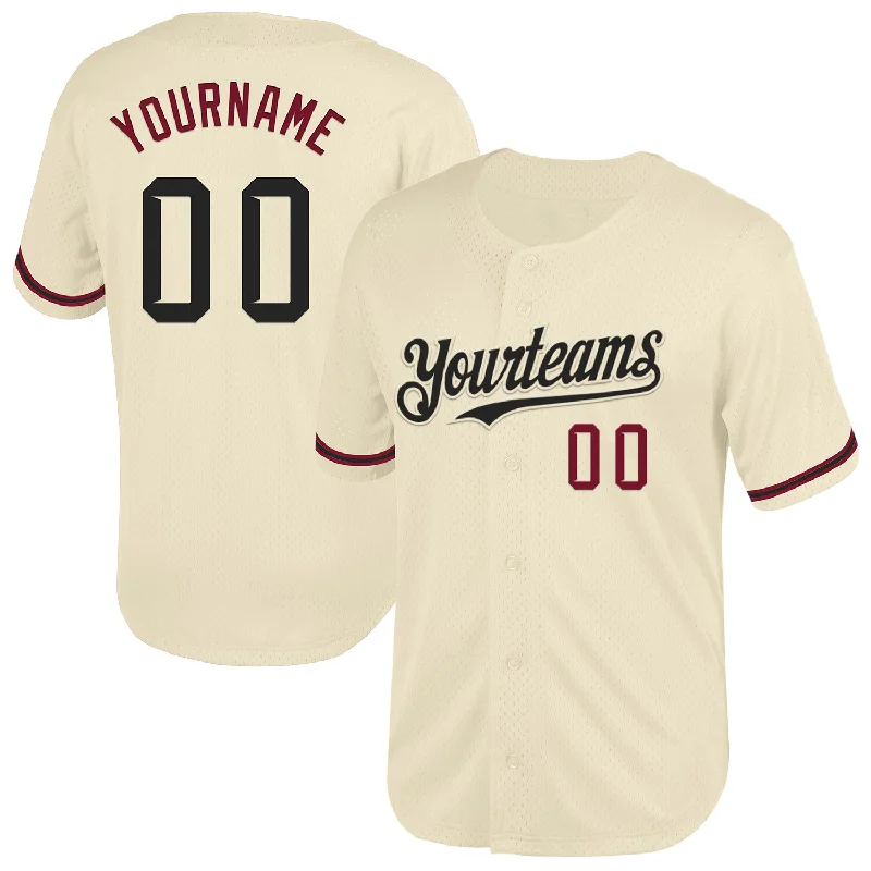 Baseball Jersey for All-Weather Performance and Comfort-Custom Cream Black-Crimson Mesh Authentic Throwback Baseball Jersey