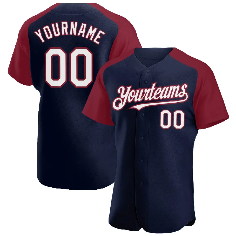 Baseball Jersey for Athletic Performance-Custom Navy White-Crimson Authentic Raglan Sleeves Baseball Jersey