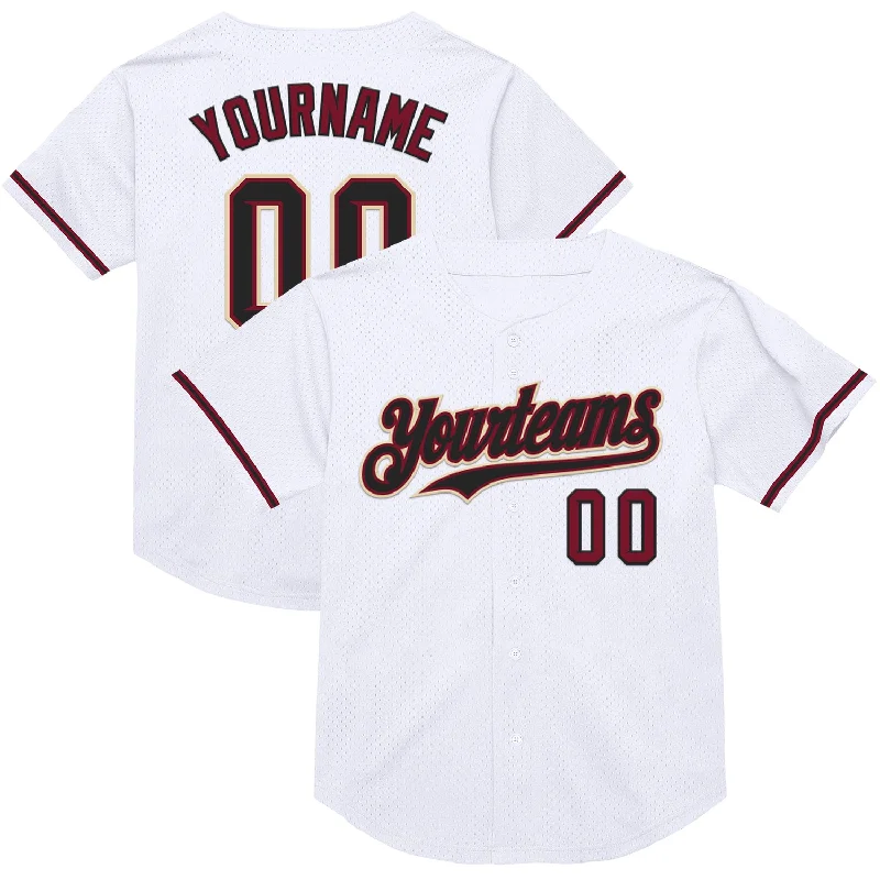 Baseball Jersey for Ideal Fit and Comfort-Custom White Black Crimson-Cream Mesh Authentic Throwback Baseball Jersey