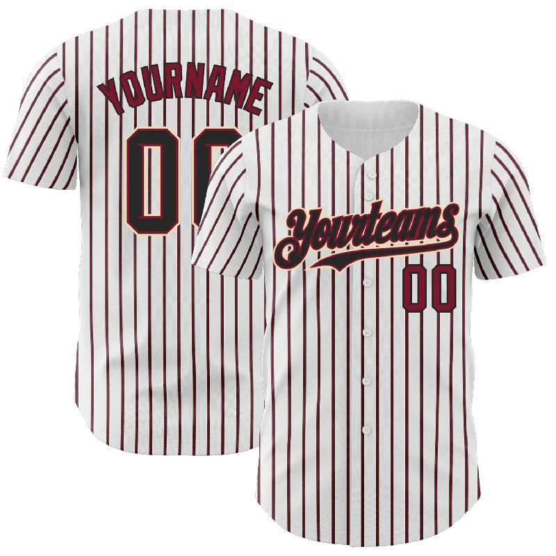 Baseball Jersey for Team Performance and Style-Custom White (Black Crimson Pinstripe) Black Crimson-Cream Authentic Baseball Jersey