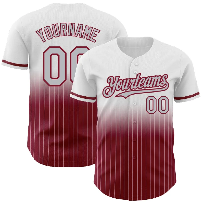 Baseball Jersey for Full Comfort and Durability-Custom White Pinstripe Gray-Crimson Authentic Fade Fashion Baseball Jersey