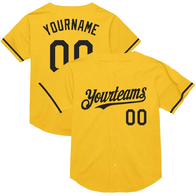 Baseball Jersey for Comfortable Play All Day-Custom Gold Black Mesh Authentic Throwback Baseball Jersey