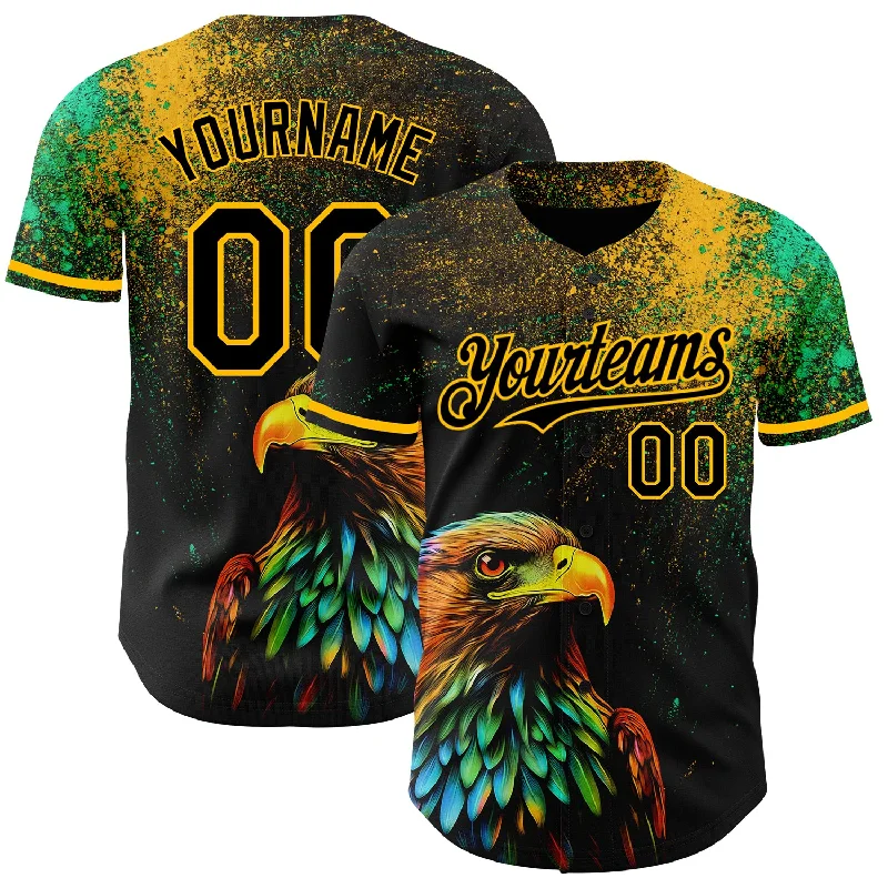 Baseball Jersey for Consistent Performance in All Conditions-Custom Black Gold 3D Pattern Design Holi Festival Color Powder Authentic Baseball Jersey