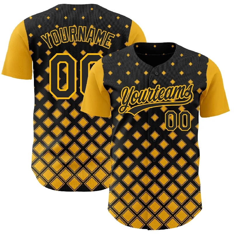 Baseball Jersey for Full Comfort and Durability-Custom Black Gold 3D Pattern Design Geometric Shapes Authentic Baseball Jersey