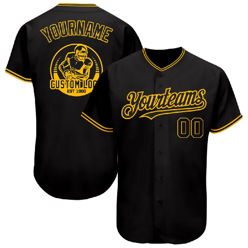 Baseball Jersey for Flexibility and Support During Play-Custom Black Gold Authentic Baseball Jersey