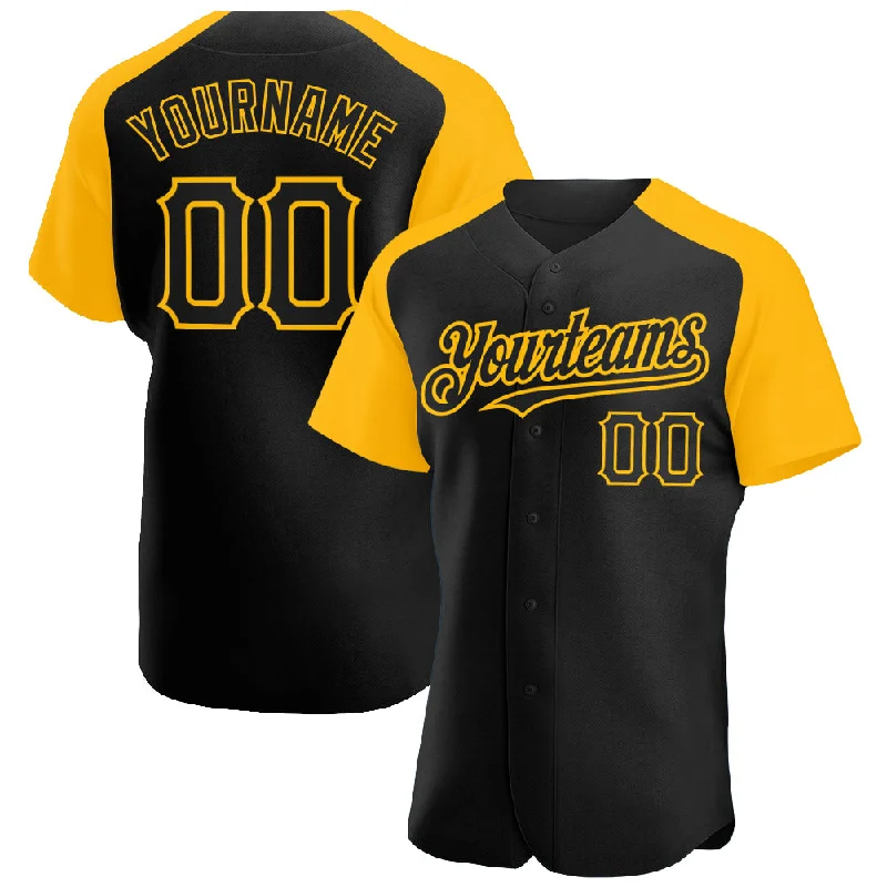 Baseball Jersey for Enhanced Speed and Agility-Custom Black Gold Authentic Raglan Sleeves Baseball Jersey