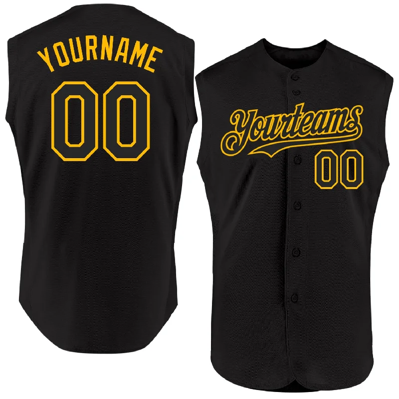 Baseball Jersey for Optimal Comfort in Tournaments-Custom Black Gold Authentic Sleeveless Baseball Jersey