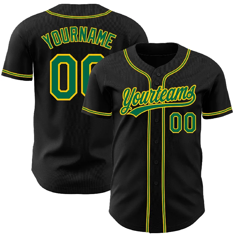 Baseball Jersey for Fast Play and Quick Movement-Custom Black Kelly Green-Gold Authentic Baseball Jersey