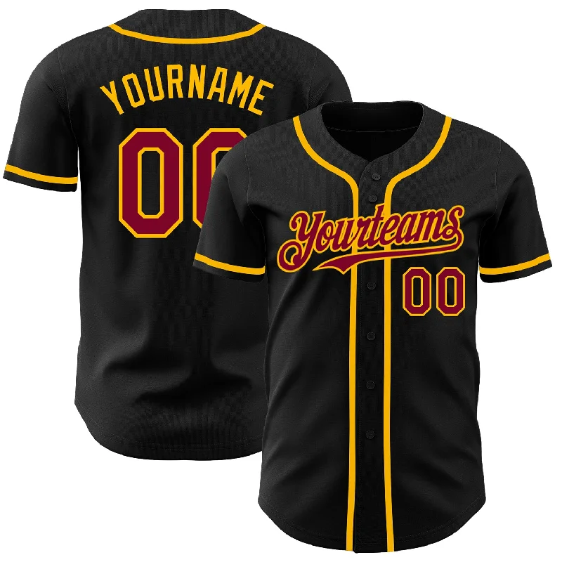 Baseball Jersey for Superior Comfort and Performance-Custom Black Maroon-Gold Authentic Baseball Jersey