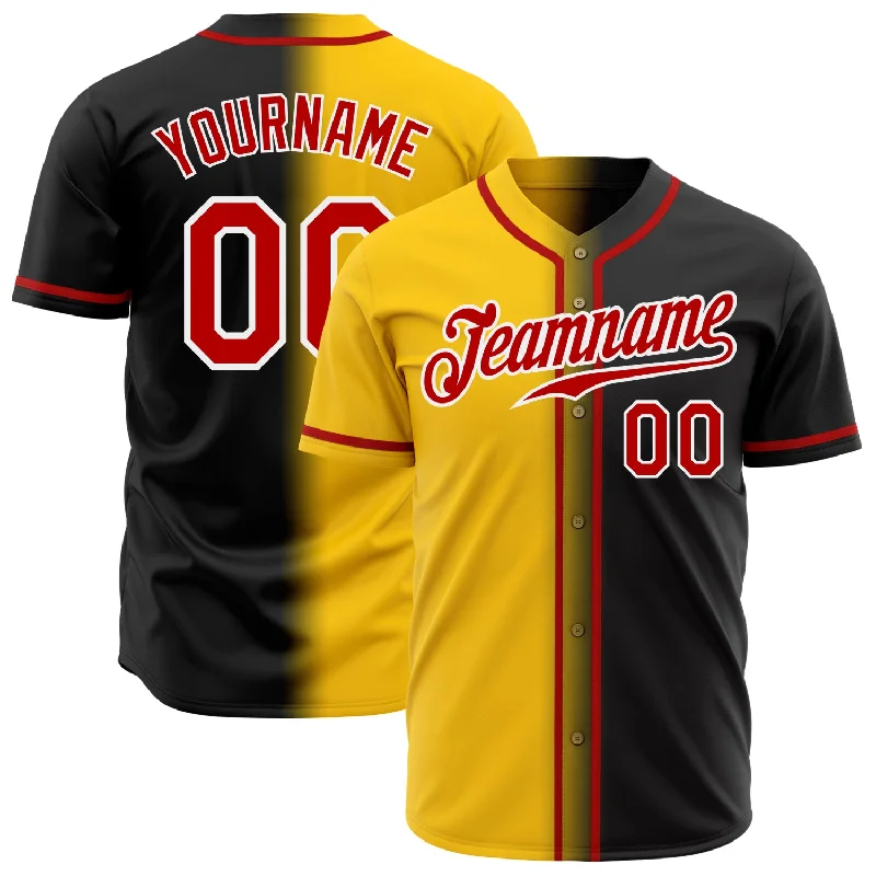 Baseball Jersey for Maximum Durability-Custom Black Red Yellow-White Authentic Gradient Fashion Baseball Jersey