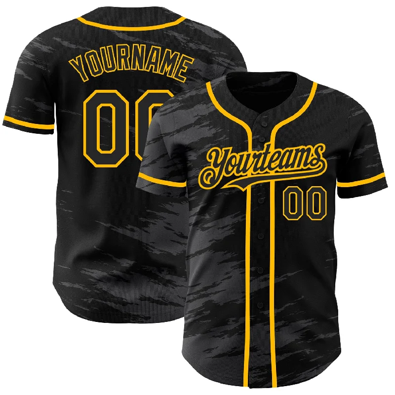 Baseball Jersey for Support and Flexibility-Custom Black Steel Gray Splash Ink Gold Authentic Baseball Jersey