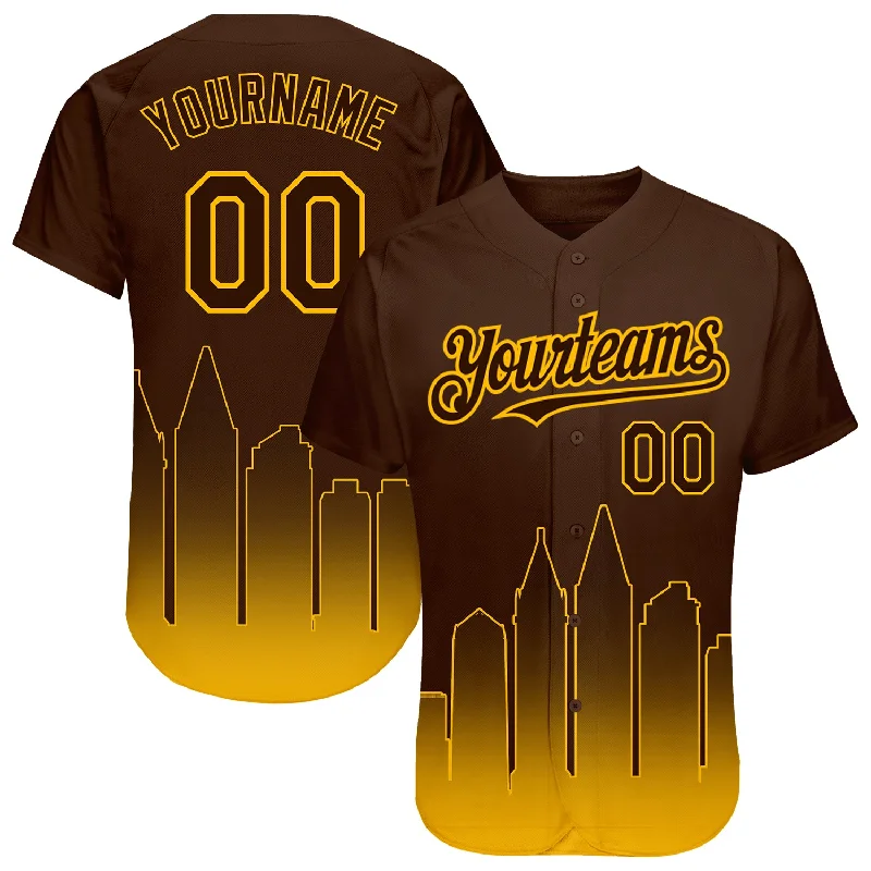 Baseball Jersey for Improved Movement and Performance-Custom Brown Gold 3D San Diego City Edition Fade Fashion Authentic Baseball Jersey