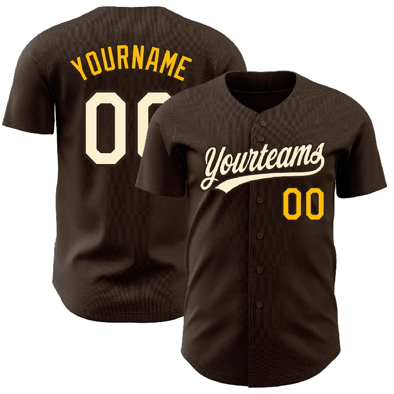 Baseball Jersey for Comfortable Fit During Batting-Custom Brown Cream-Gold Authentic Baseball Jersey