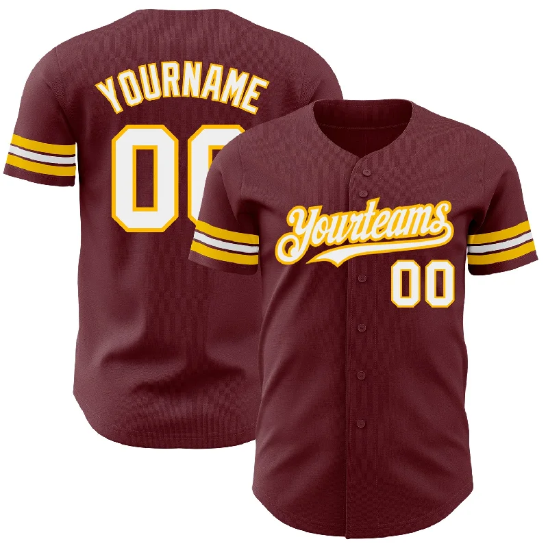 Baseball Jersey for Pro-Level Performance and Style-Custom Burgundy White-Gold Authentic Baseball Jersey