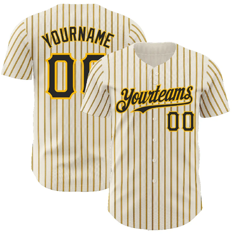 Baseball Jersey for Enhanced Fit and Performance-Custom Cream (Black Gold Pinstripe) Black-Gold Authentic Baseball Jersey