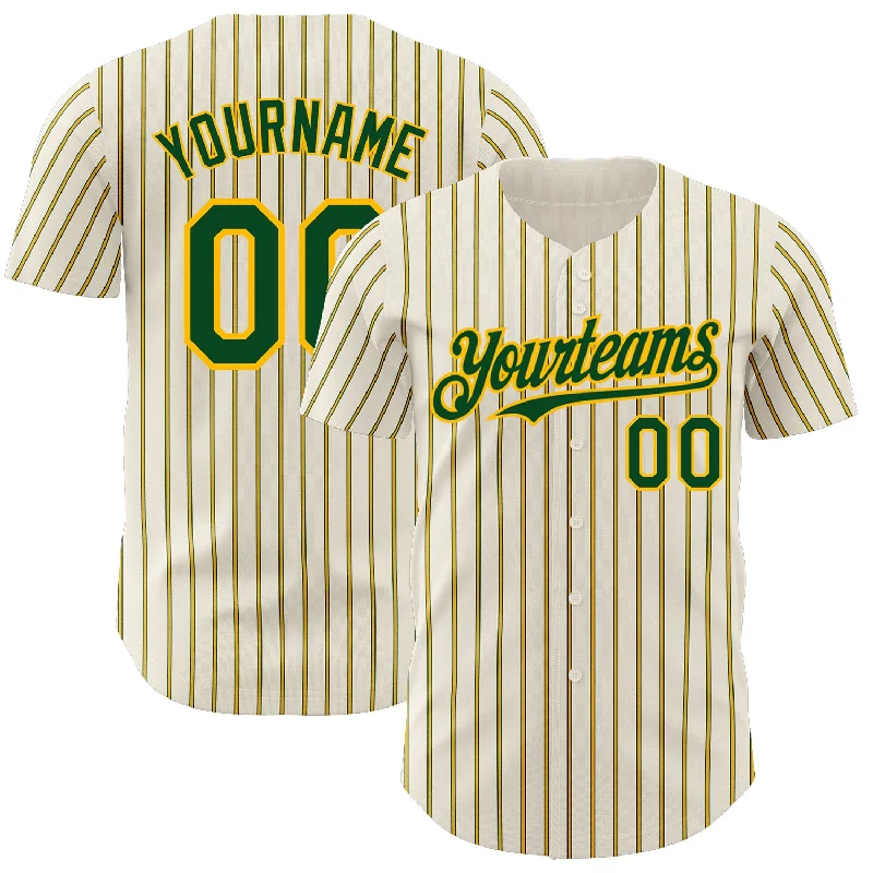 Baseball Jersey for Maximum Range of Motion and Comfort-Custom Cream (Green Gold Pinstripe) Green-Gold Authentic Baseball Jersey