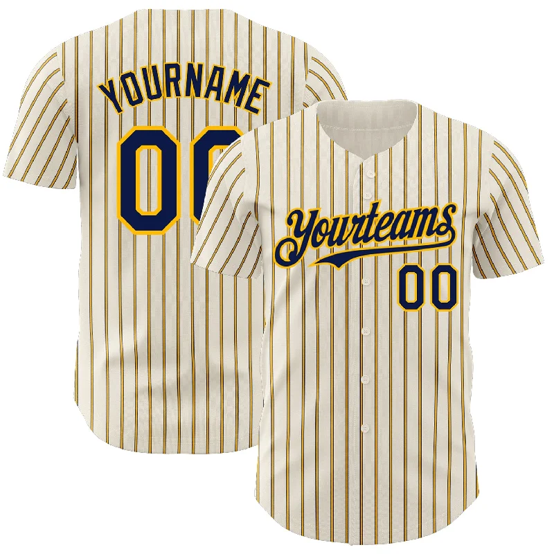 Baseball Jersey for Soft, Comfortable Play-Custom Cream (Navy Gold Pinstripe) Navy-Gold Authentic Baseball Jersey