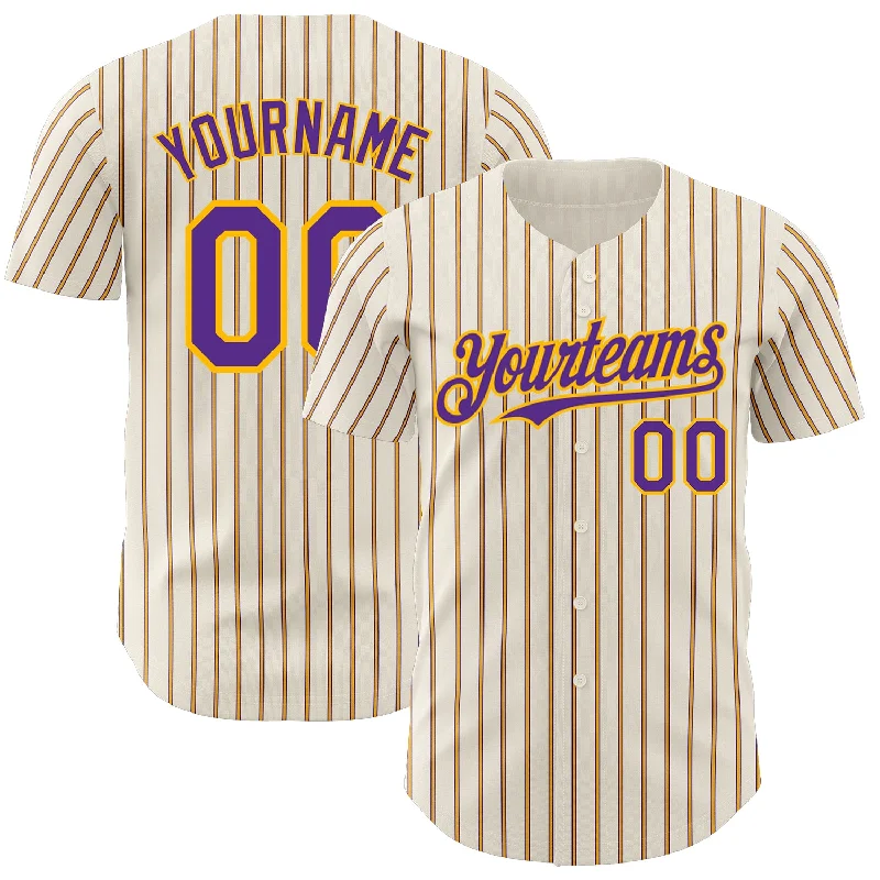 Baseball Jersey for Fast-Pitch Play and Comfort-Custom Cream (Purple Gold Pinstripe) Purple-Gold Authentic Baseball Jersey