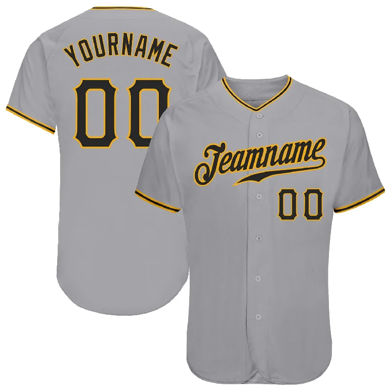 Baseball Jersey with Soft Fabric for Comfortable Play-Custom Gray Black-Gold Authentic Baseball Jersey