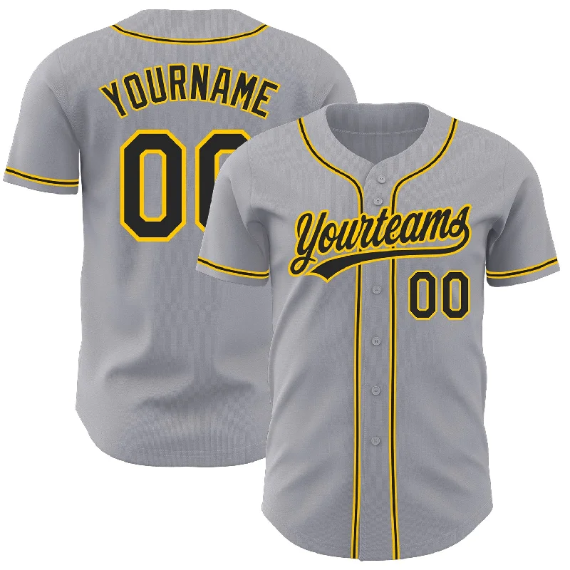 Baseball Jersey for Comfortable Swinging and Batting-Custom Gray Black-Gold Authentic Baseball Jersey