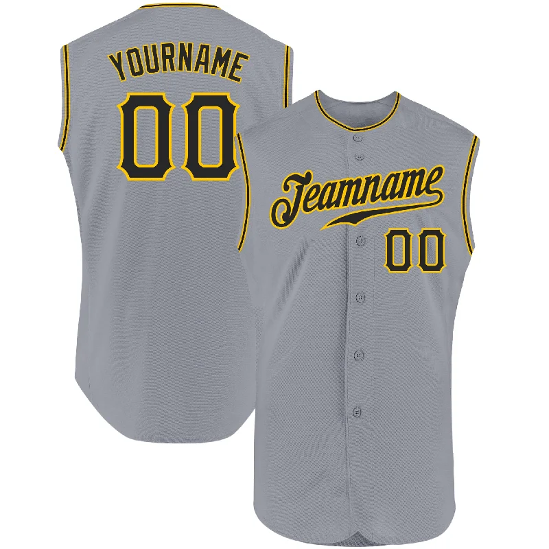 Baseball Jersey with High-Quality Material-Custom Gray Black-Gold Authentic Sleeveless Baseball Jersey