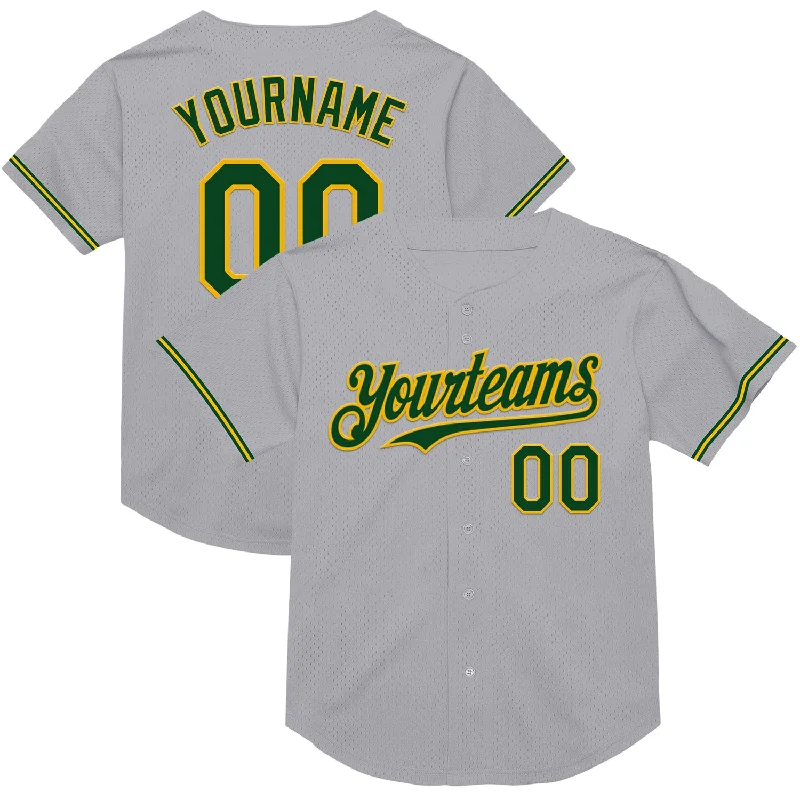 Baseball Jersey for Comfortable and Fast Play-Custom Gray Green-Gold Mesh Authentic Throwback Baseball Jersey