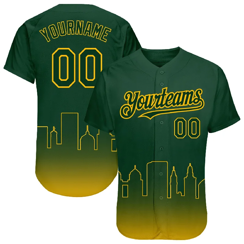 Baseball Jersey for Comfortable Design and Excellent Mobility-Custom Green Gold 3D Oakland City Edition Fade Fashion Authentic Baseball Jersey