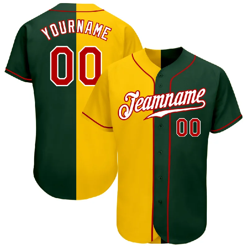 Baseball Jersey for Maximum Swing Freedom-Custom Green Red-Yellow Authentic Split Fashion Baseball Jersey