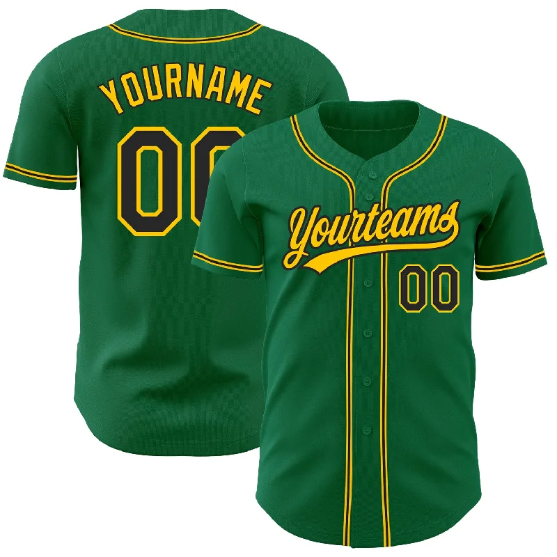 Baseball Jersey with Enhanced Stretch for Play-Custom Kelly Green Black-Gold Authentic Baseball Jersey