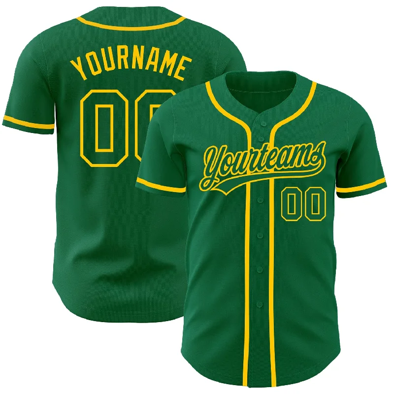 Baseball Jersey for Great Movement During Batting-Custom Kelly Green Kelly Green-Gold Authentic Baseball Jersey