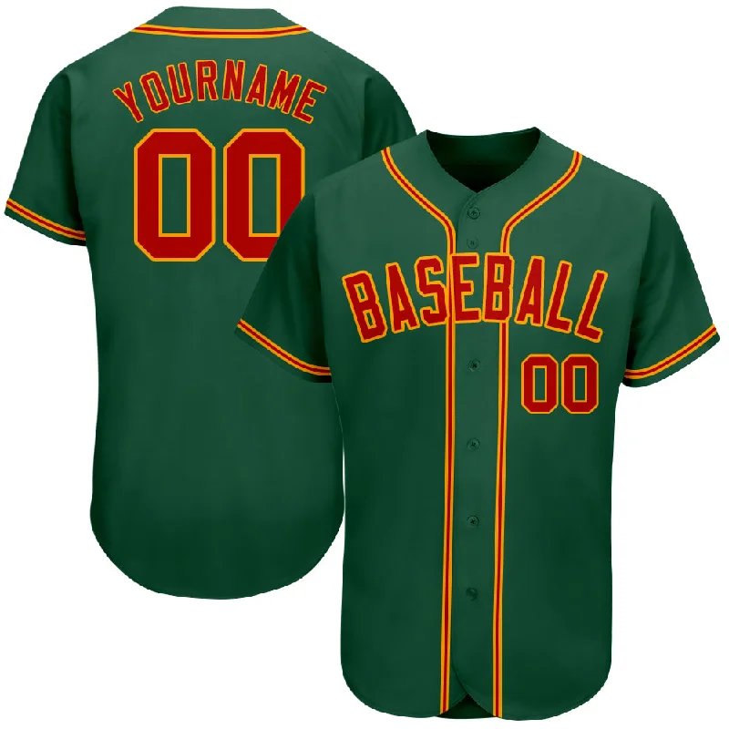 Baseball Jersey with Moisture-Wicking Technology for Comfort-Custom Kelly Green Red-Gold Authentic Baseball Jersey