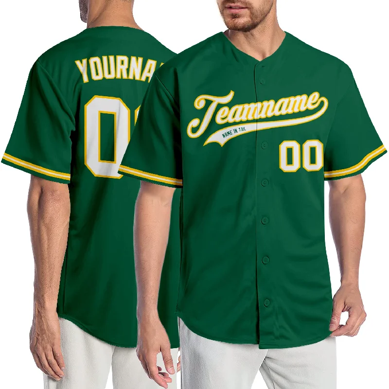 Baseball Jersey for Enhanced Fit and Performance-Custom Kelly Green White-Gold Authentic Baseball Jersey